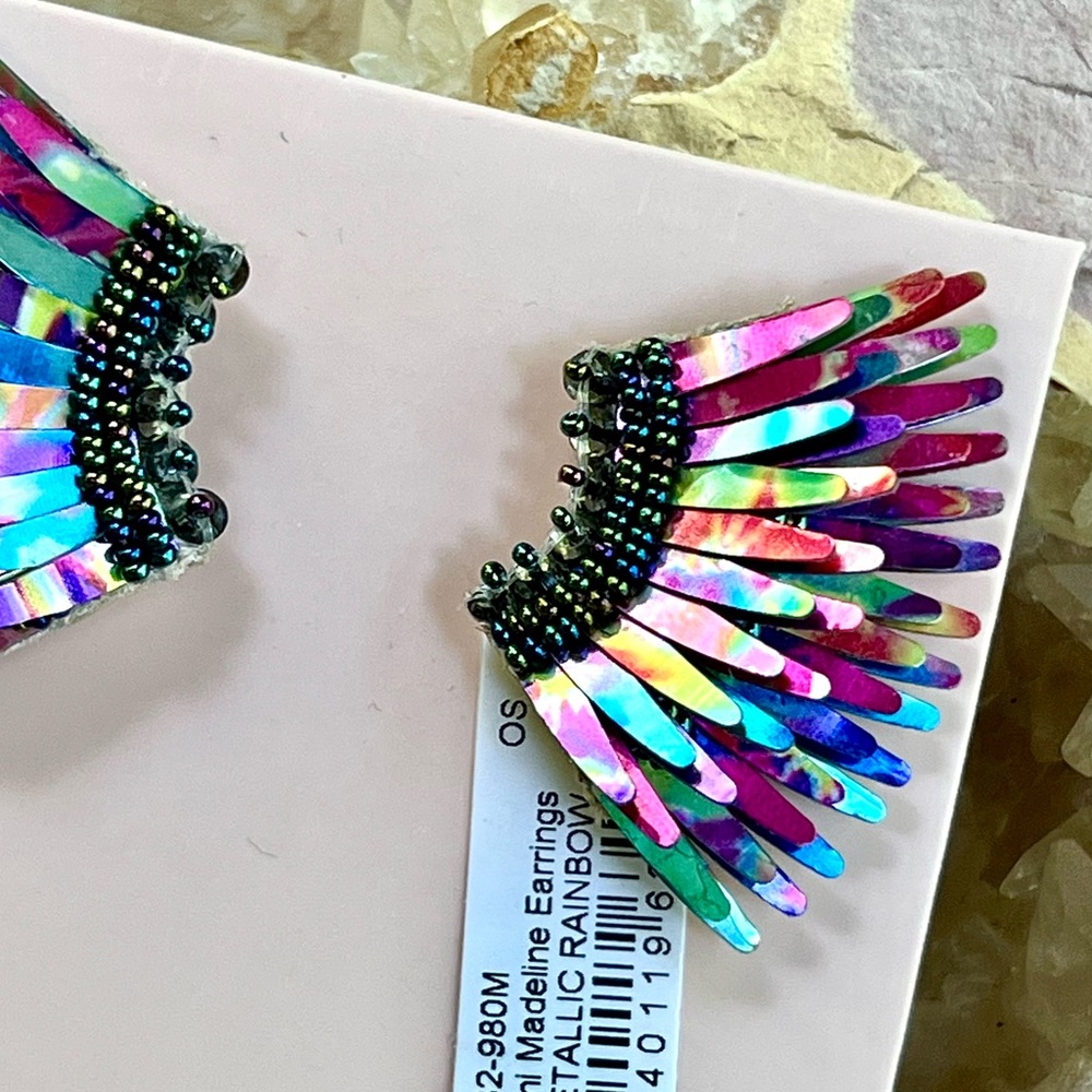🌺🎉HP🎉🌺 NWT Mignonne Gavigan Mini Madeline Earrings Metallic Rainbow - Picture 4 of 16